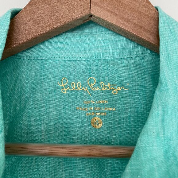 Lilly Pulitzer Deanna Green Linen Collared Popover Tunic Top Size 4 - Picture 3 of 5